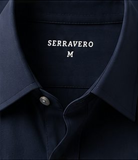 Camisa Social Easy Care na cor marinho, detalhe da gola