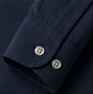 Camisa Social Easy Care na cor marinho, detalhe do punho