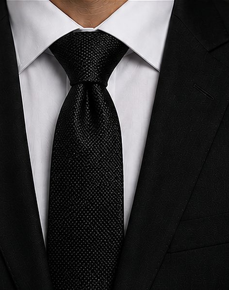 Gravata Seda Texturizada na cor preto, detalhe: outro