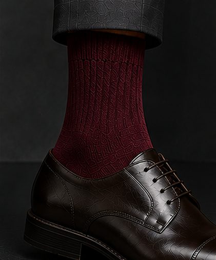 Meia Casual Premium na cor bordô, detalhe: outro