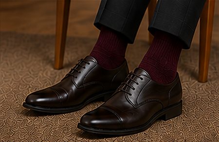 Meia Casual Premium na cor bordô, detalhe: outro