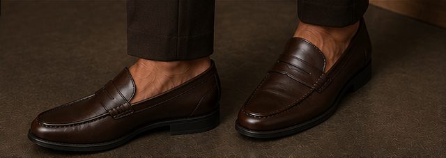 Mocassim Couro Clássico na cor café, detalhe: outro