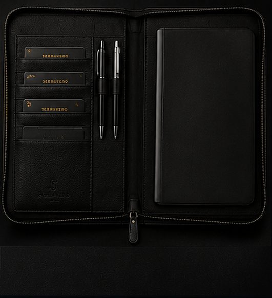 Pasta Executiva Couro na cor preto, detalhe: outro