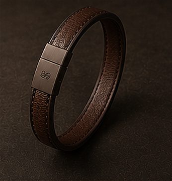 Pulseira Couro Minimal na cor café, detalhe: outro