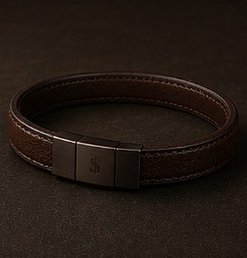 Pulseira Couro Minimal na cor café, detalhe: outro