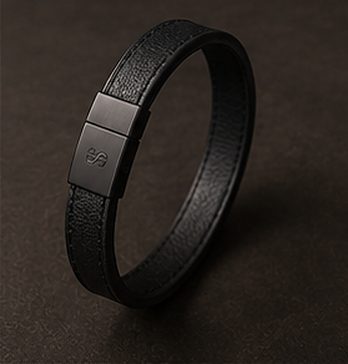 Pulseira Couro Minimal na cor preto, detalhe: outro