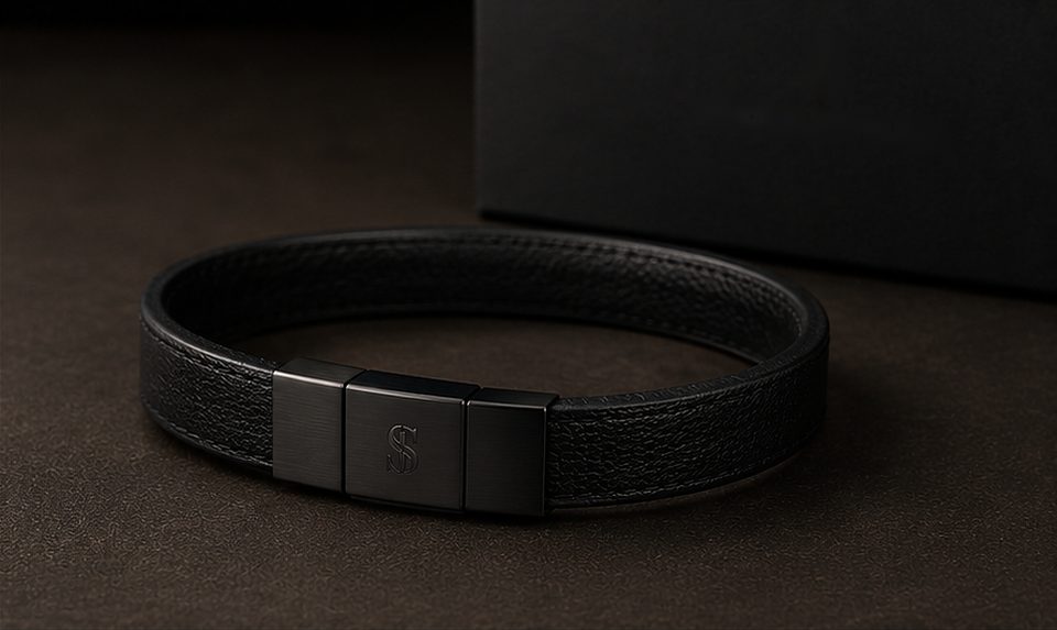 Pulseira Couro Minimal na cor preto