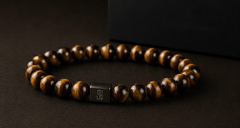 Pulseira Pedra Natural na cor olho-de-tigre
