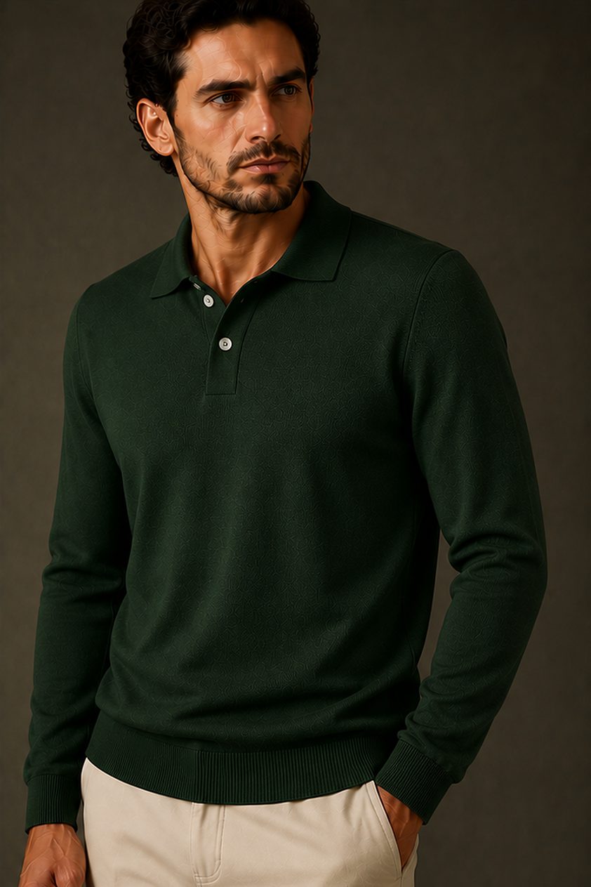 Tricô Gola Polo na cor verde floresta